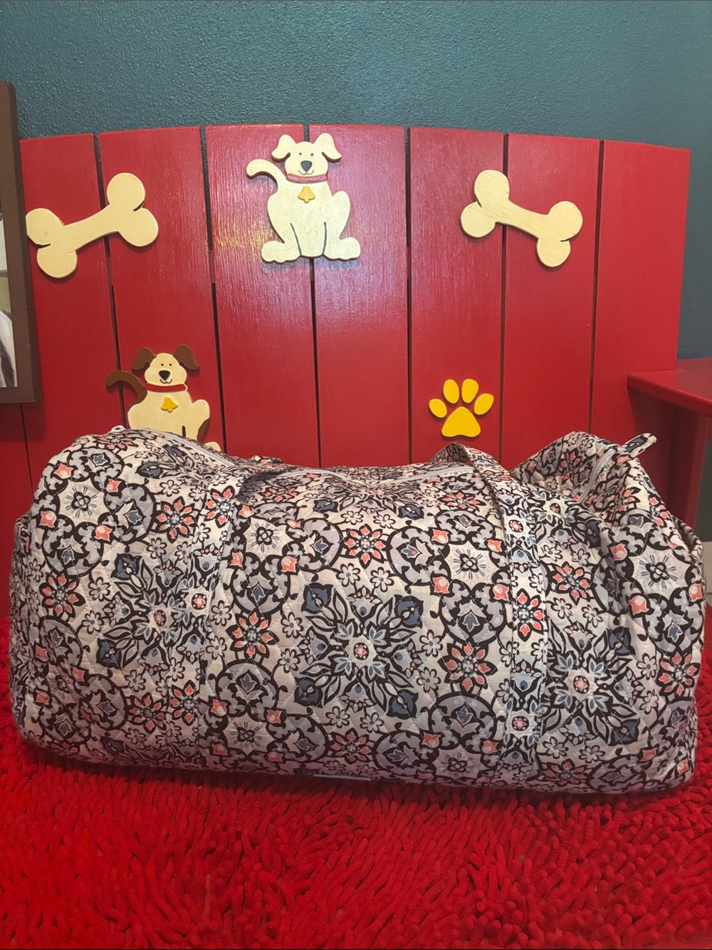 Vera Bradley Gray and Pink Quilted Travel getaway Duffel bag